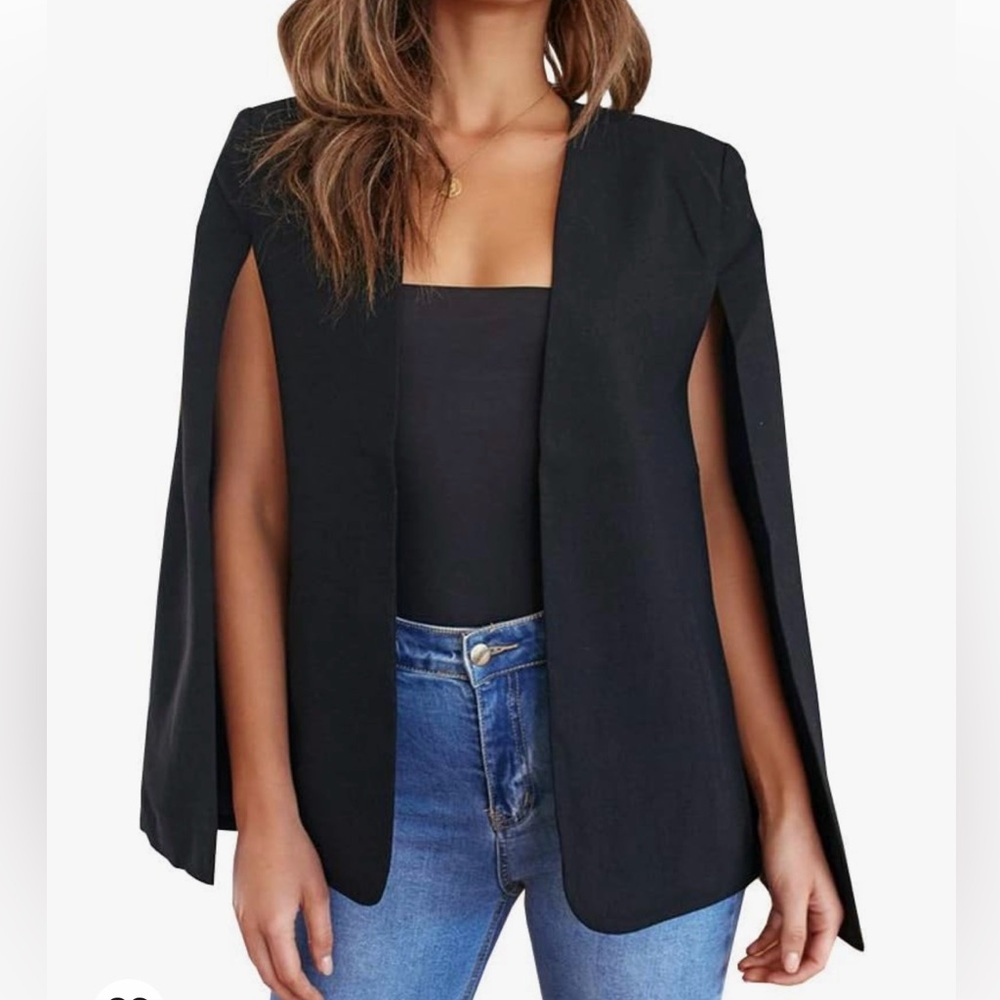Cape Blazer Split Sleeve Open Front